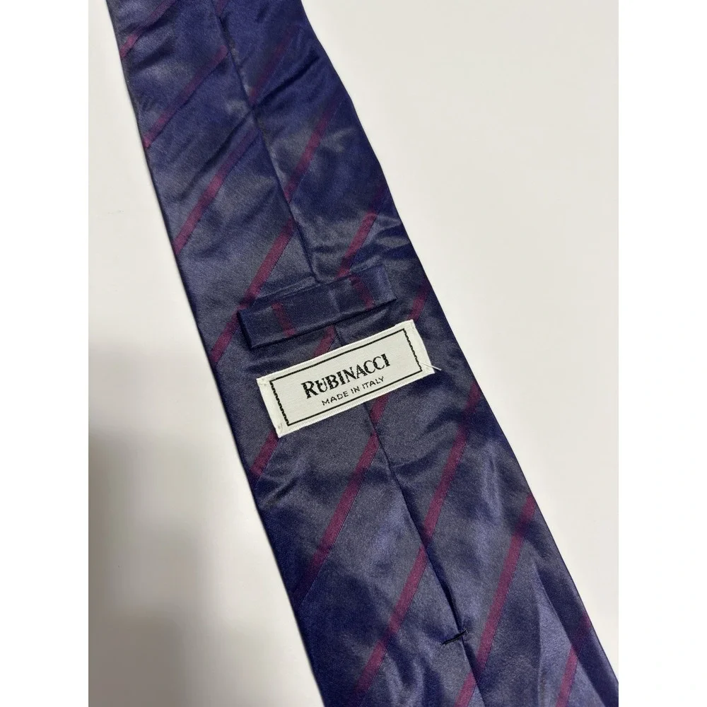 VTG Mariano Rubinacci Men's Silk Tie Made in Italy Purple Striped Shiny Handmade